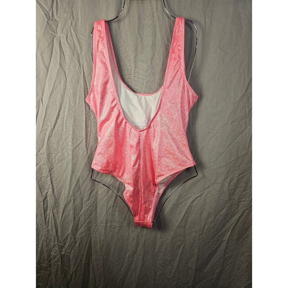 MIAIULIA Pink Metallic Shimmer One Piece Swimsuit High Cut Scoop Back Womens XL - Picture 2 of 3